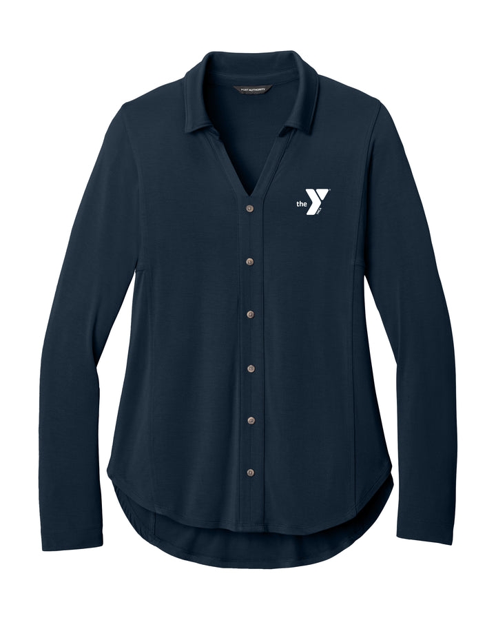 Ladies' Embroidered Luxe Knit Button Tunic