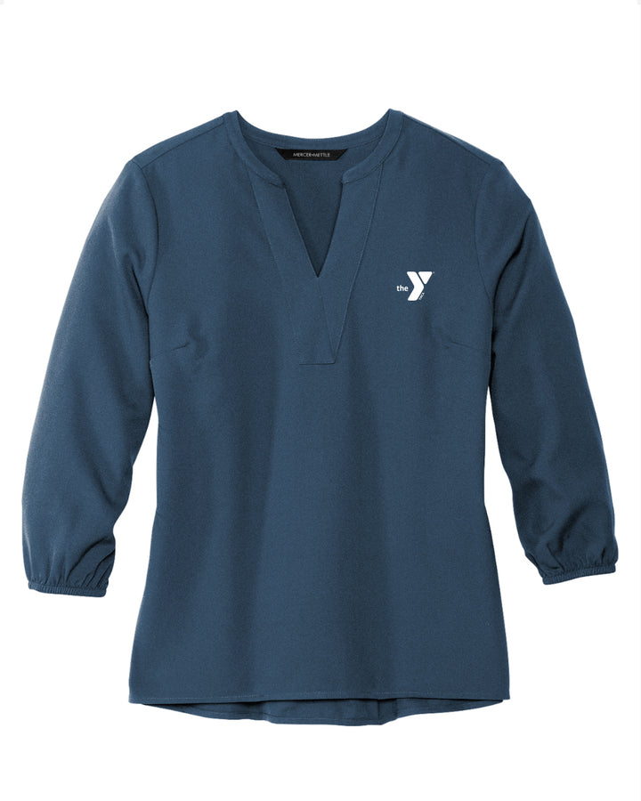 Ladies' Embroidered 3/4 Sleeve Stretch Blouse