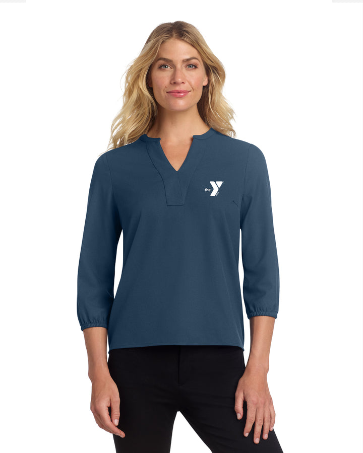 Ladies' Embroidered 3/4 Sleeve Stretch Blouse