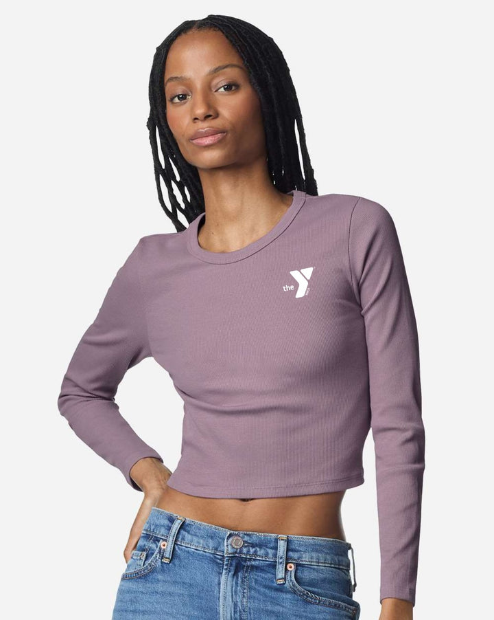Ladies' Baby Rib Long Sleeve Cropped T