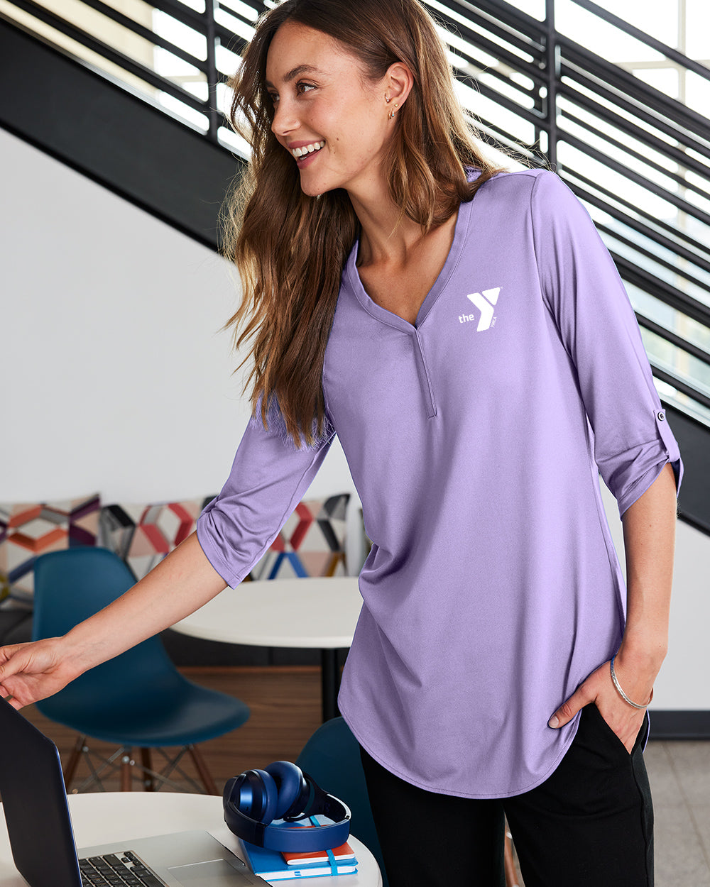 Sympli Women's Focus Tunic - 3/4 Sleeve Flowy Top For Comfort & Style