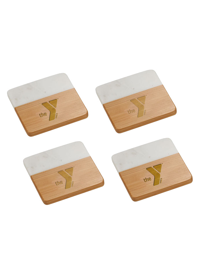 Marble & Bamboo Coaster Set